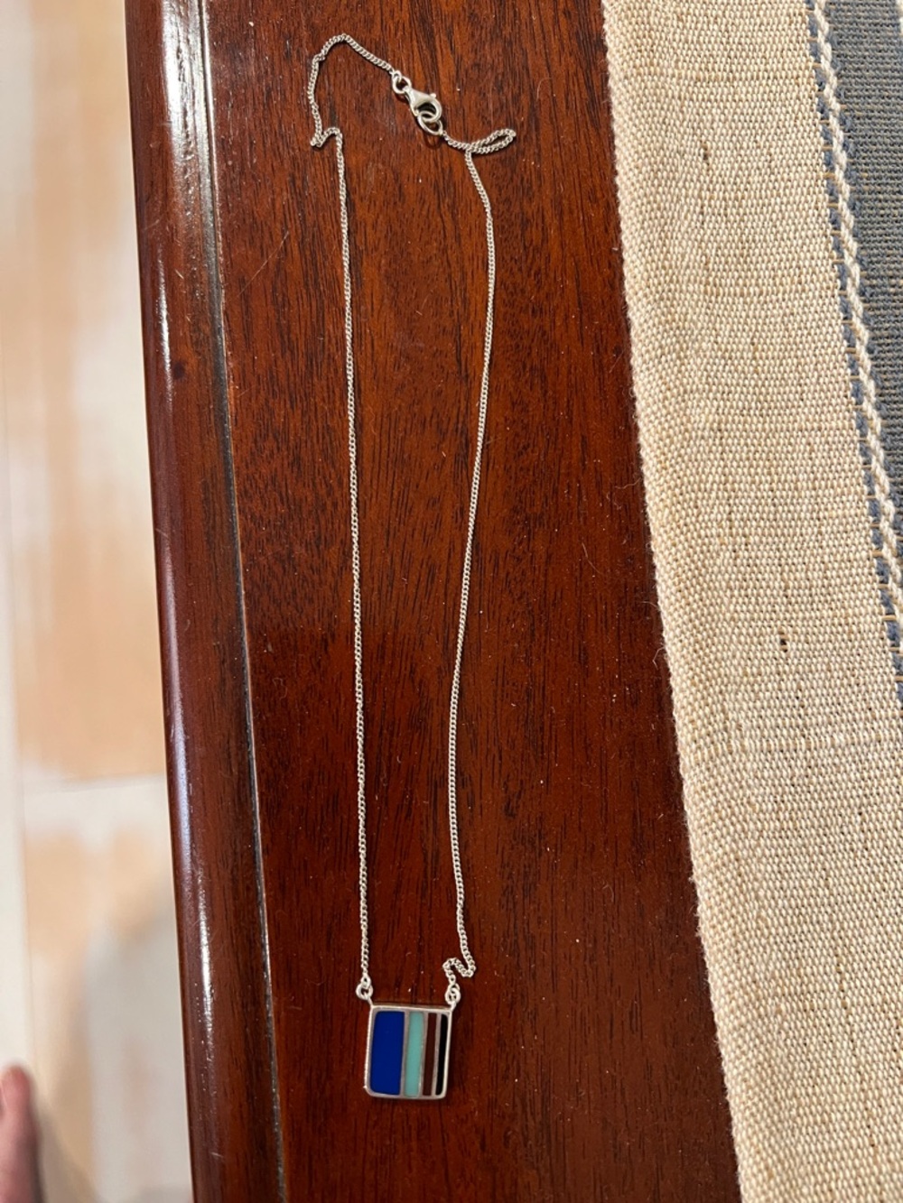 Sterling Silver Blue Multicolor Stripe Pendant Necklace